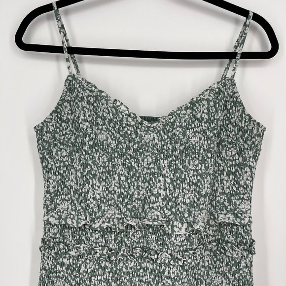 Abercrombie & Fitch Smocked Mini Dress Size XXL Green Pattern Ruffle Romantic - Picture 3 of 13